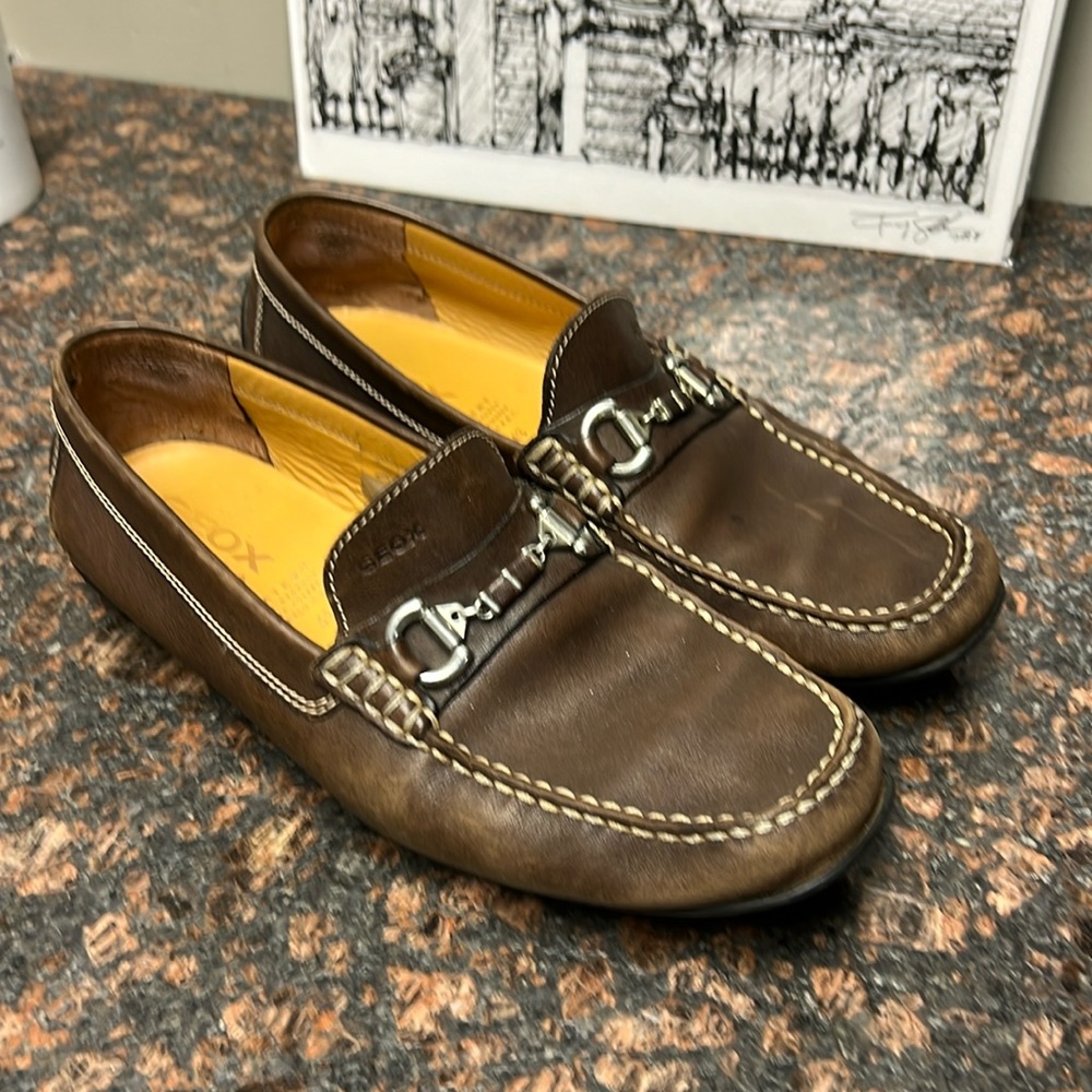 GEOX Men’s Slip-on Horsebit Moccasin Loafers Shoes Brown Leather EU43/US 10